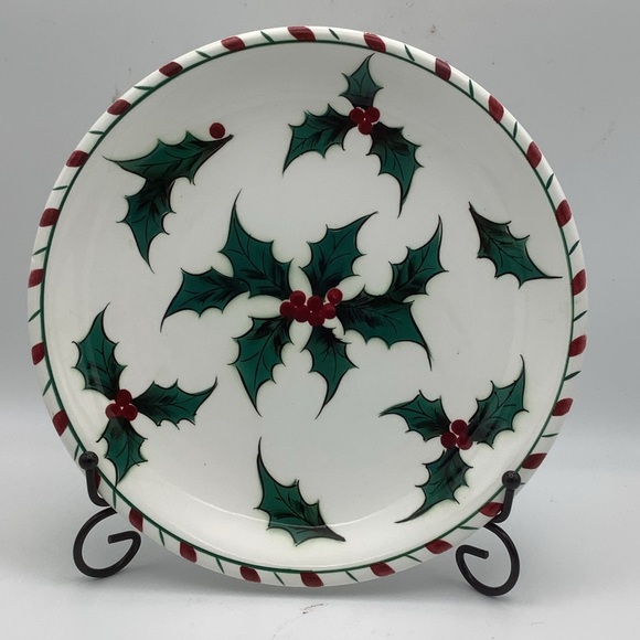 Three Vintage Lefton Hand Decorated Holly and Candy Cane Christmas Dinner Plates - Picture 2 of 8